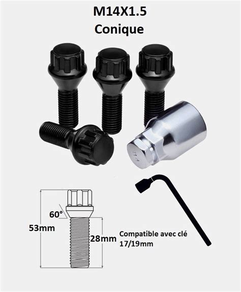 Vis Antivol De Roues M X Noir Longueur Filetage Mm Coniques