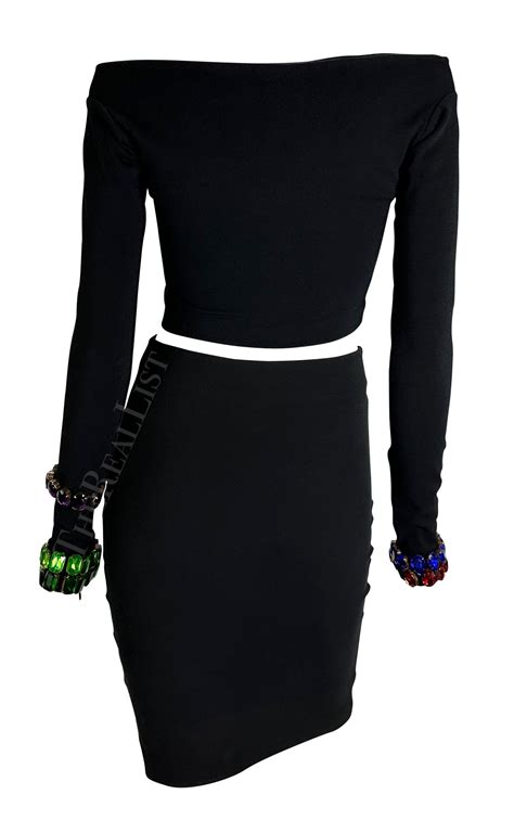 F W 1991 Dolce And Gabbana Multicolor Gem Black Cropped Bodycon Knit