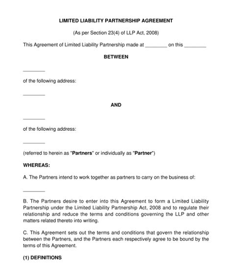 Limited Liability Partnership Llp Agreement