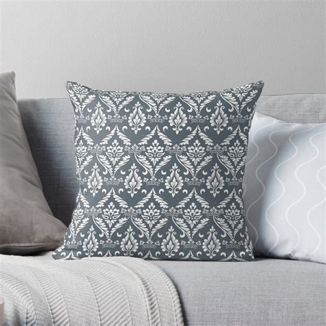 Stormy Grey And White Damask Throw Pillow By Greenbaby Redbubble