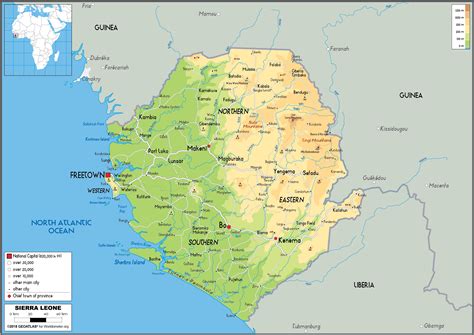 Large Size Physical Map Of Sierra Leone Worldometer