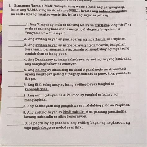 Tama O Mali Kapag Mali Isulat Ang Tamang Sagot Brainly Ph