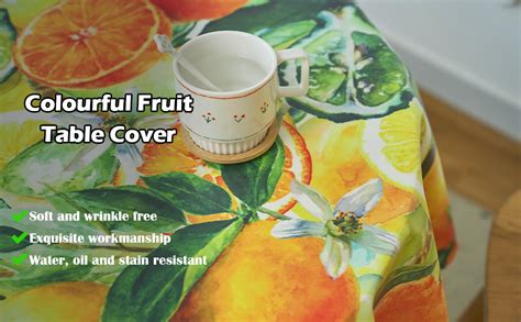 Fruit Tablecloth Colourful Polyester Wipe Clean Table Cloth Waterproof Wrinkle Free Stain