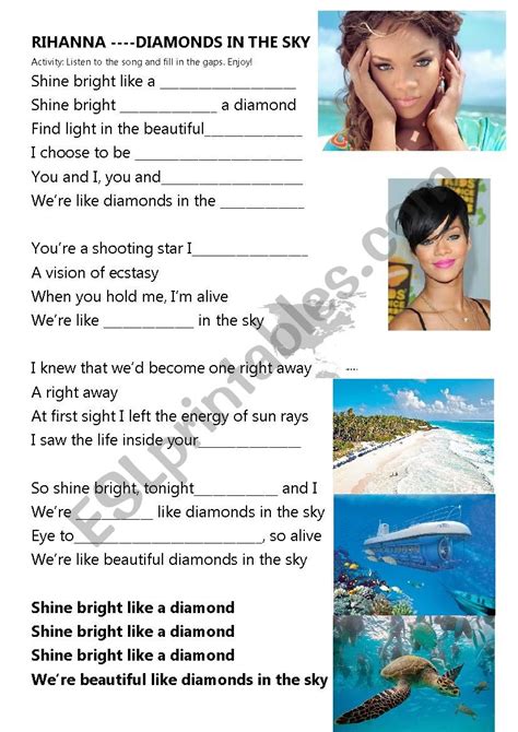 Song "Diamonds in the sky" by Rihanna - ESL worksheet by nievesgomez