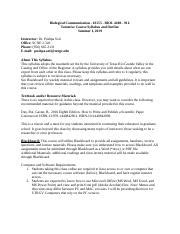 Biological Communication Syllabus Summer 2019 1 Docx Biological