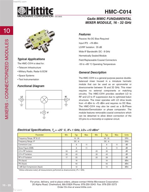 Hmc C Datasheet Pdf Gaas Mmic Fundamental Mixer Module