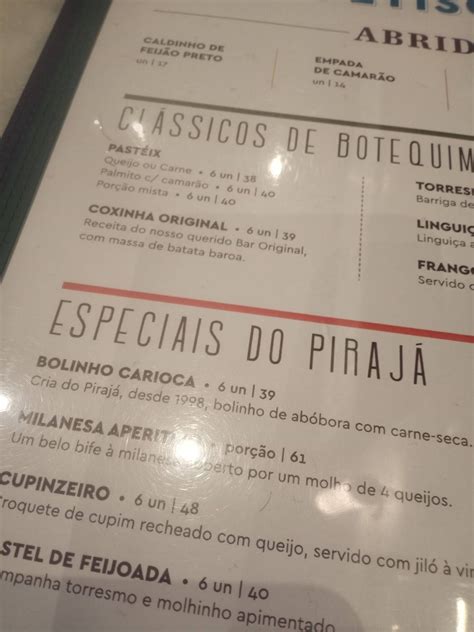 Menu at Pirajá Shopping Dom Pedro pub bar Campinas