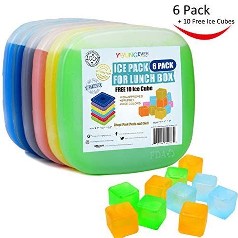 6 Pack Ice Packs For Lunch Box Cool Cooler Slim Reusable Ice Packs