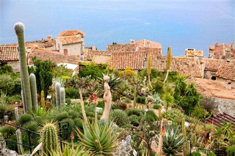 The View Of Mediterranean Sea From Exotic Gardens In Eze France Stock