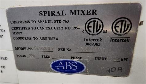 Used American Baking Systems 200 A Spiral Dough Mixer For Sale In Call