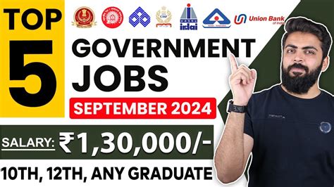 September 2024 Top 5 Government Job Vacancies For Freshers 10th Pass