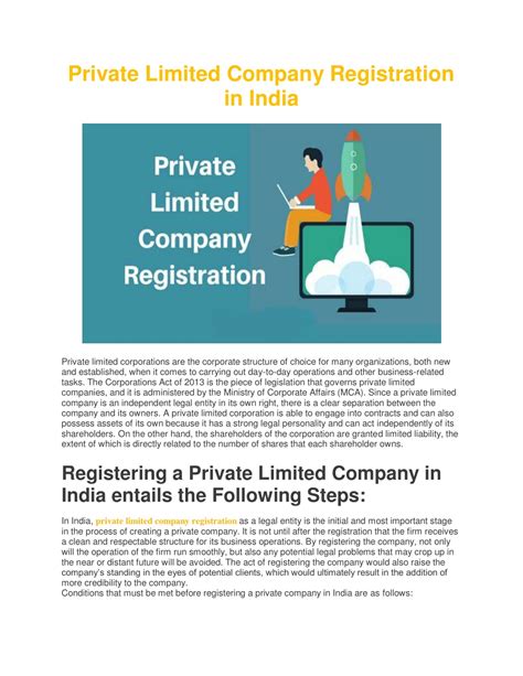 Ppt Private Limited Company Registration In India Powerpoint