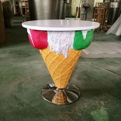 Ice Cream Shop Furniture Set Chair And Table Fiberglass Cone For Gelato ...