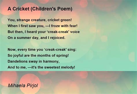 Cricket Poems For Kids