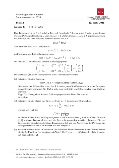 Praxisblatt 2 SoSe18 Übungsblatt 2 Grundlagen der Numerik