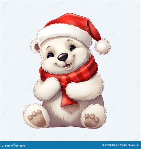 Arctic Elegance Cute Christmas Polar Bear In Santa Hat Watercolor