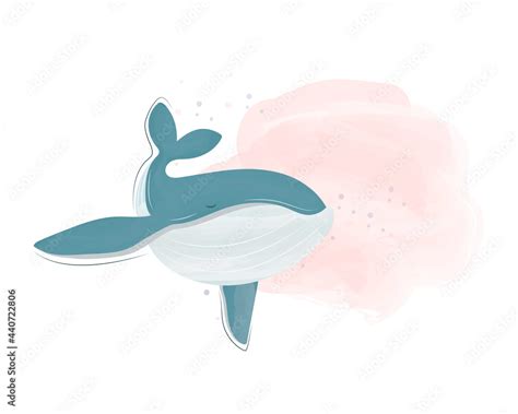 Watercolor vector illustration of a cute whale in cartoon style Stock ...