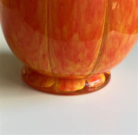 Vintage Czech Orange Glass Vase Ruffled Black Edge Blown Glass Etsy