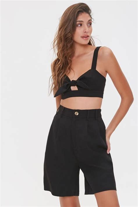 Tie Front Crop Top And Shorts Set Forever 21 Crop Top And Shorts Short Sets Tie Front Crop Top