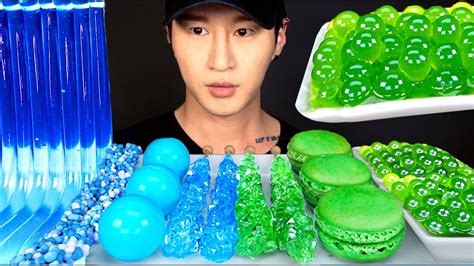 Asmr Jelly Noodles And Nerds Rope And Planet Gummy And Rock Candy And Macarons