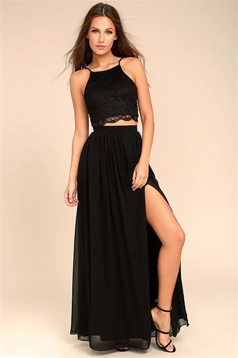 Sexy Black Dress Lace Dress Two Piece Dress Maxi Dress Lulus