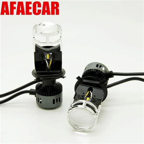 AFAECAR 2 Pcs H4 LED Hi Lo Headlights Mini Projector Lens For Cars