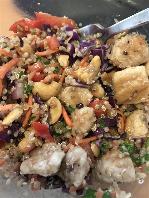 Homemade Crunchy Cashew Thai Quinoa Salad With Ginger Almond Dressing And Grilled Chicken Rfood