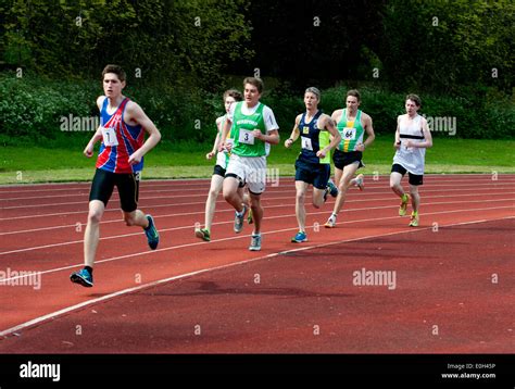 Athletics Runners In Men`s 1500m Race At Club Level Uk Stock Photo