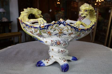 French Desvres Faience Dragon Centerpiece At 1stdibs