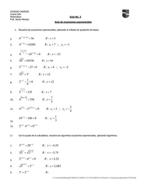 Gu A No Ecuaciones Exponenciales Pdf