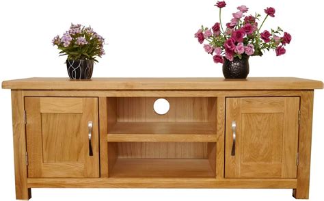 Oak Tv Cabinet Surrey Large Unit Light Lacquer Finish Natural Unit Oak