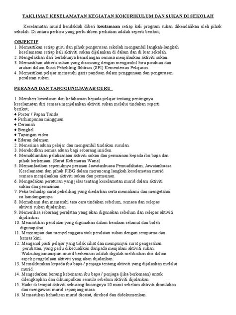 Taklimat Keselamatan Kegiatan Kokurikulum Dan Sukan Di Sekolah Pdf