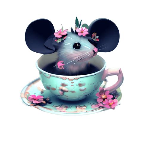 Cute Mouse In Teacup With Flowers · Creative Fabrica