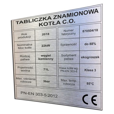 Tabliczka Znamionowa Na Piec Kocio Grzewczy C O