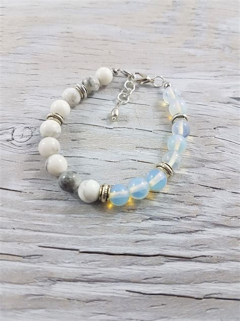 White Howlite Bead Bracelet Stone Bracelet Jemstonez Hand Etsy