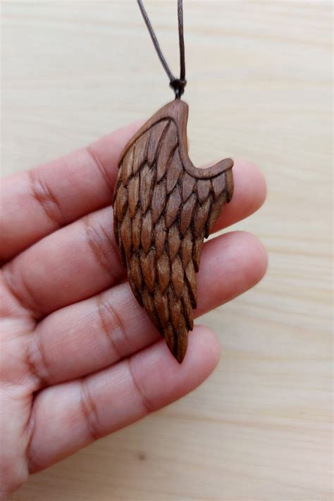 Wood Carved Angel Wings Pendant Wooden Necklace Hand Carved Etsy Artofit