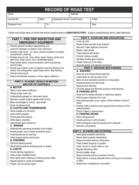 Printable Record Of Road Test Fill Online Printable Fillable Blank