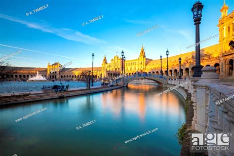 Long Exposure Of The Plaza De Espana Seville Spain Stock Photo