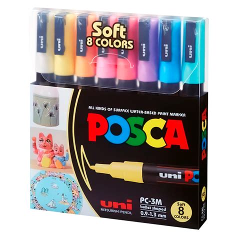 Marcadores Uni 3M Set 8 Colores Pastel Posca Librería Roberto Naser