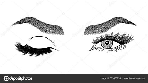 Illustration Womans Eye Wink Eyebrows Eyelashes Makeup Look Tattoo