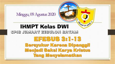 IHMPT Kelas DWI GPIB Zebulon Minggu 09 Agustus 2020 YouTube