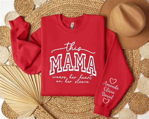 This Mama Wears Her Heart On Her Sleeve Sweatshirt For Mothers Day Mother Day T For Mom