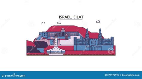 Israel Eilat Tourism Landmarks Vector City Travel Illustration Stock