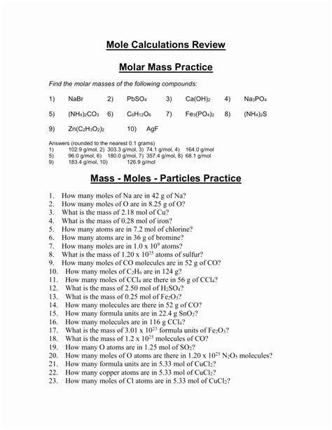 50 Molar Mass Practice Worksheet