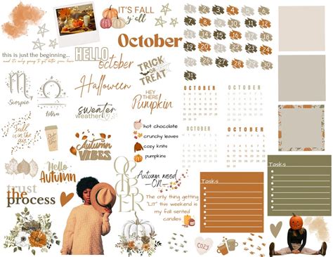 October Stickers Digital Planner Stickers Motivational Pre-cropped ...