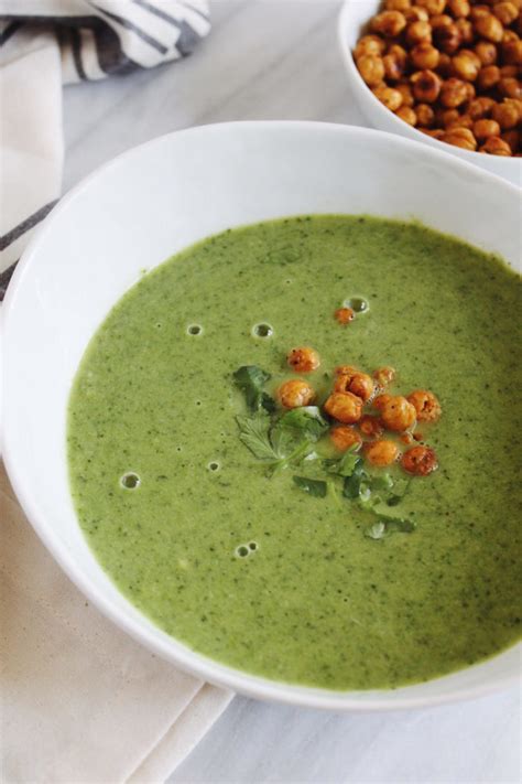 Vegan Broccoli Kale Soup With Crispy Chickpeas Parsnips And Pastries