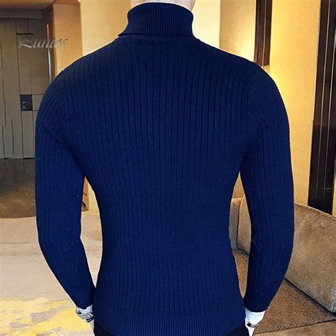 Cheap Casual Men Winter Solid Color Turtle Neck Long Sleeve Twist Knitted Slim Sweater Joom