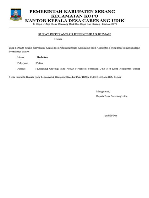 Contoh Surat Keterangan Kepemilikan Rumah Dari Rt Rw Kumpulan Surat Penting