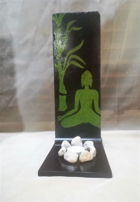 Bougeoir Zen En Bois Et Ardoise Bouddha Vert U Art Boise