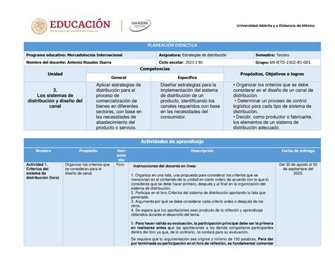 U3 Planeacion didáctica PLANEACIN DIDCTICA Programa educativo